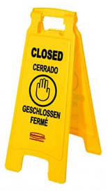 &quot;CLOSED&quot; FLOOR SIGN 2 SIDED RUBBERMAID (MULTILINGUAL)